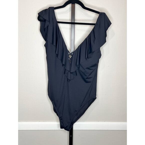 La Blanca Island Goddess Ruffle Plunge One Piece - Size 16 NEW - Picture 5 of 11